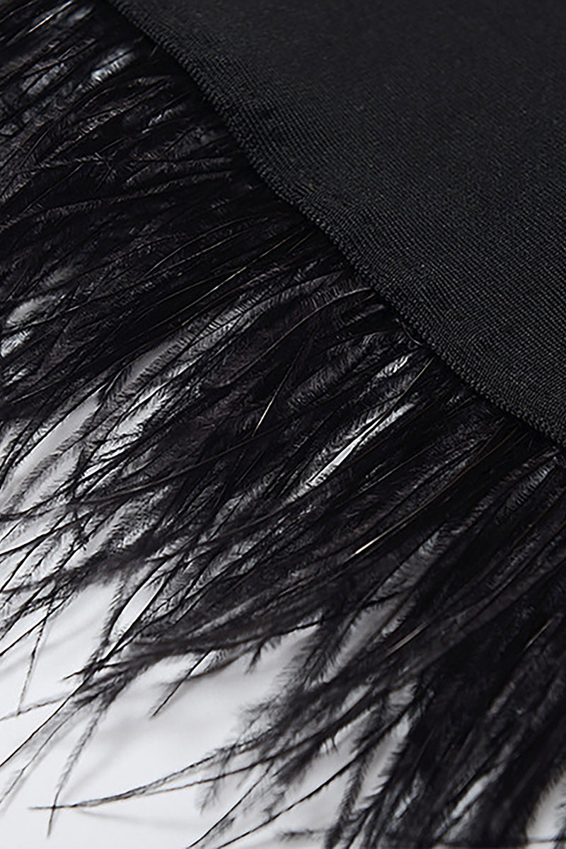 Black Sleeveless Sashes Splits Feather Midi Bandage Dress
