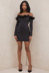 Black Strapless Feather Tight Mini Bandage Dress - IULOVER