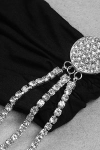 Black Strapless Hollow Out Crystal Tassels Mini Dress