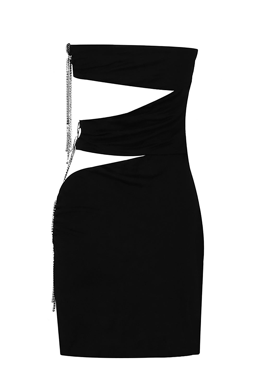 Mini vestido negro sin tirantes con borlas de cristal ahuecadas