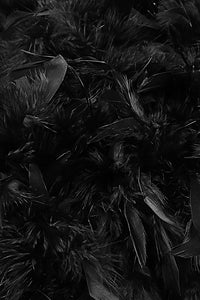 Minivestido negro con plumas y malla de lentejuelas sin tirantes