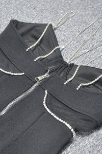 Vestido maxi bandagem preta com tiras sem costas em cristal
