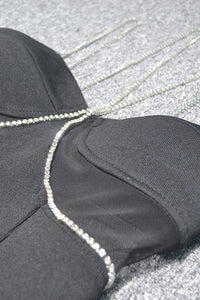 Vestido maxi bandagem preta com tiras sem costas em cristal