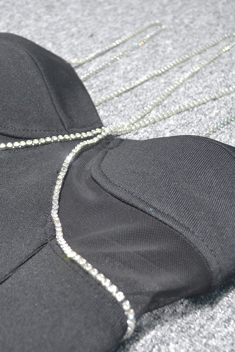 Strappy Crystal-Trim Mini Bandage Dress In Black