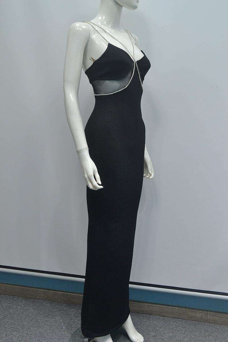Black Strappy Backless Crystal Maxi Bandage Dress – IULOVER