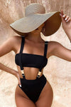 Black One Piece Strappy Hollow Bandage Swimsuit - IULOVER