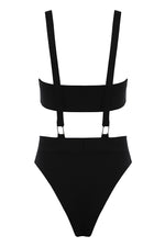 Black One Piece Strappy Hollow Bandage Swimsuit