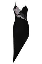 Black Strappy Crystal Flower Side Split Midi Dress