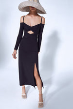 Strappy Full Sleeve Hollow Out Split Midi Bandage Dress