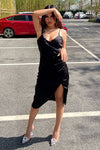 Black Strappy High Slit Midi Dress