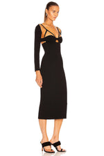 Black Strappy Long Sleeve Midi Dress