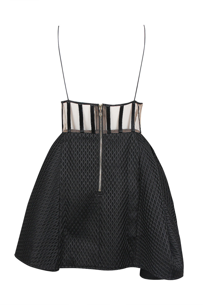 Black Strappy V-Neck Mesh A-Line Mini Dress