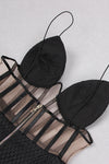 Black Strappy V-Neck Mesh A-Line Mini Dress