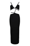 Black Strappy V-neck Backless Hollow Bandage Dress - IULOVER