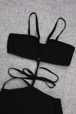 Black Strappy V-neck Backless Hollow Bandage Dress - IULOVER