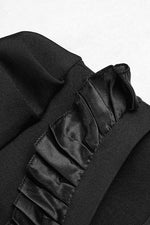 Black V-Neck Long Sleeve Button Ruffled Mini Bandage Dress