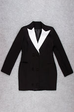 Black V-neck Crepe Blazer Dress - IULOVER