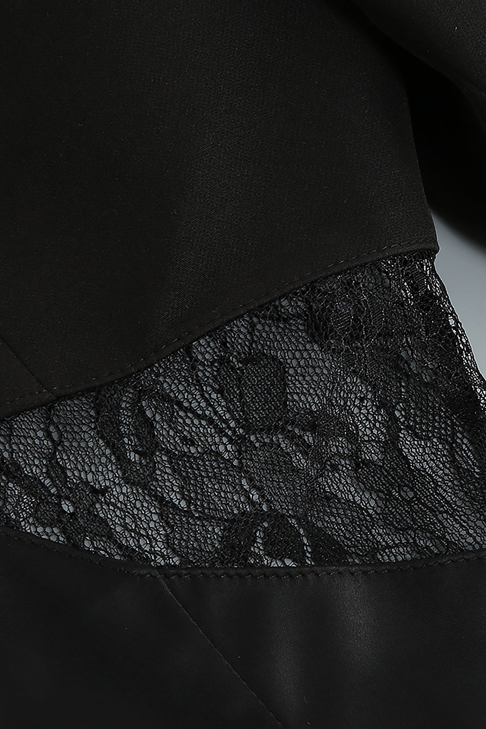 Vestido blazer de encaje calado de manga larga con cuello en V negro