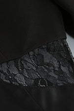 Black V-neck Long Sleeve Hollow Out Lace Blazer Dress