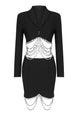 White Black V-neck Rhinestone Tassel Two-Piece Suit