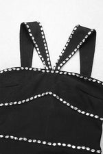 Black V Neck Backless Crystal Bandage Dress