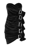 Black Velvet Strapless Crystal Buckle Mini Dress - IULOVER