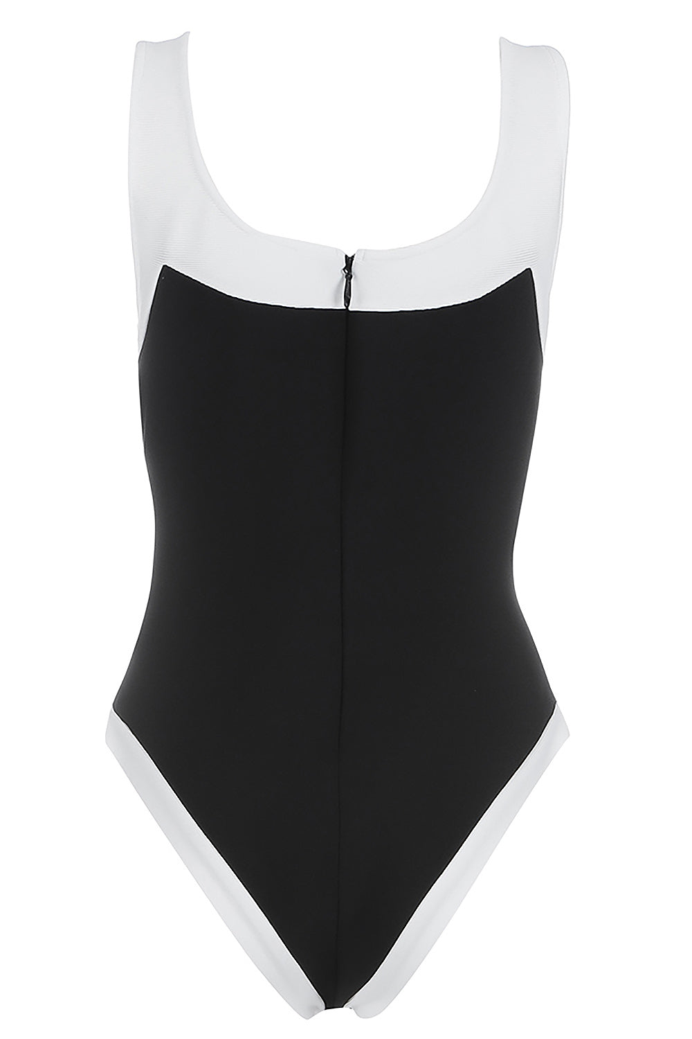 Black White Patchwork O Neck Buttons Bandage Swimwears - IULOVER