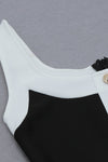 Black White Patchwork O Neck Buttons Bandage Swimwears