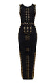 Black White Sleeveless Studded Beaded Long Maxi Bandage Dress - iulover