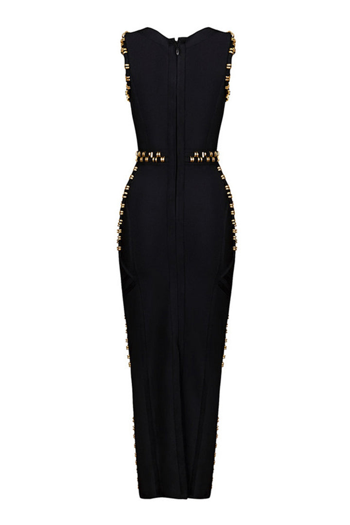 Studded Maxi Bandage Dress | Black White Party Long Dress IULOVER Studded Maxi Bandage Dress | Black White Party Long Dress IULOVER