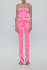 Blinged-out straps Pink Split-hem Jumpsuit