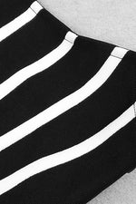 Block White Striped Patchwork Strapless Mini Bandage Dress