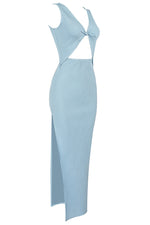 Light Blue Twist Front Cut-out Slit Side Tank Dress