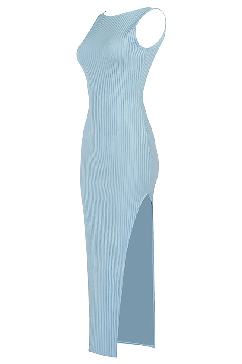 Bright Blue Ribbed Multi Cut Out Detail Bodycon Dress