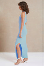 Light Blue Twist Front Cut-out Slit Side Tank Dress