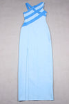 Sloping Shoulder Sleeveless Midi Bandage Dress In Blue