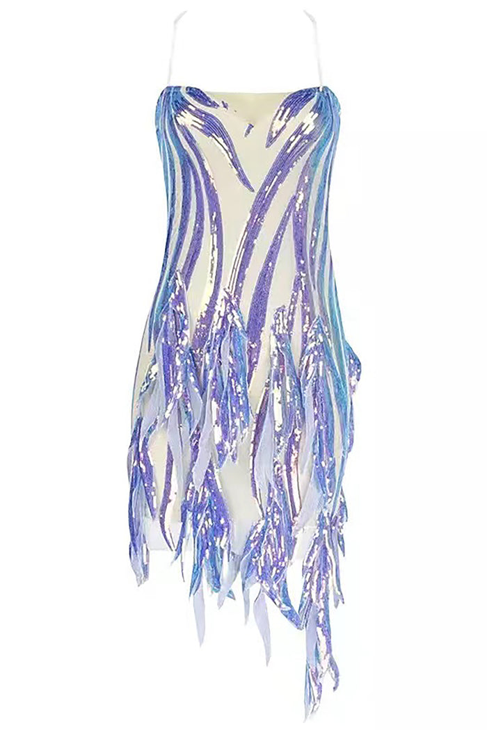 Sparkly Sequin Strappy Tassel Mini Dress Blue / Medium Sparkly Sequin Strappy Tassel Mini Dress Blue / Medium