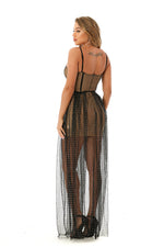 Brown Strappy Diamond Mesh Maxi Bandage Dress - IULOVER