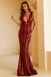 Sleeveless Strappy Deep V Sequins Gowns in Black Green Burgundy