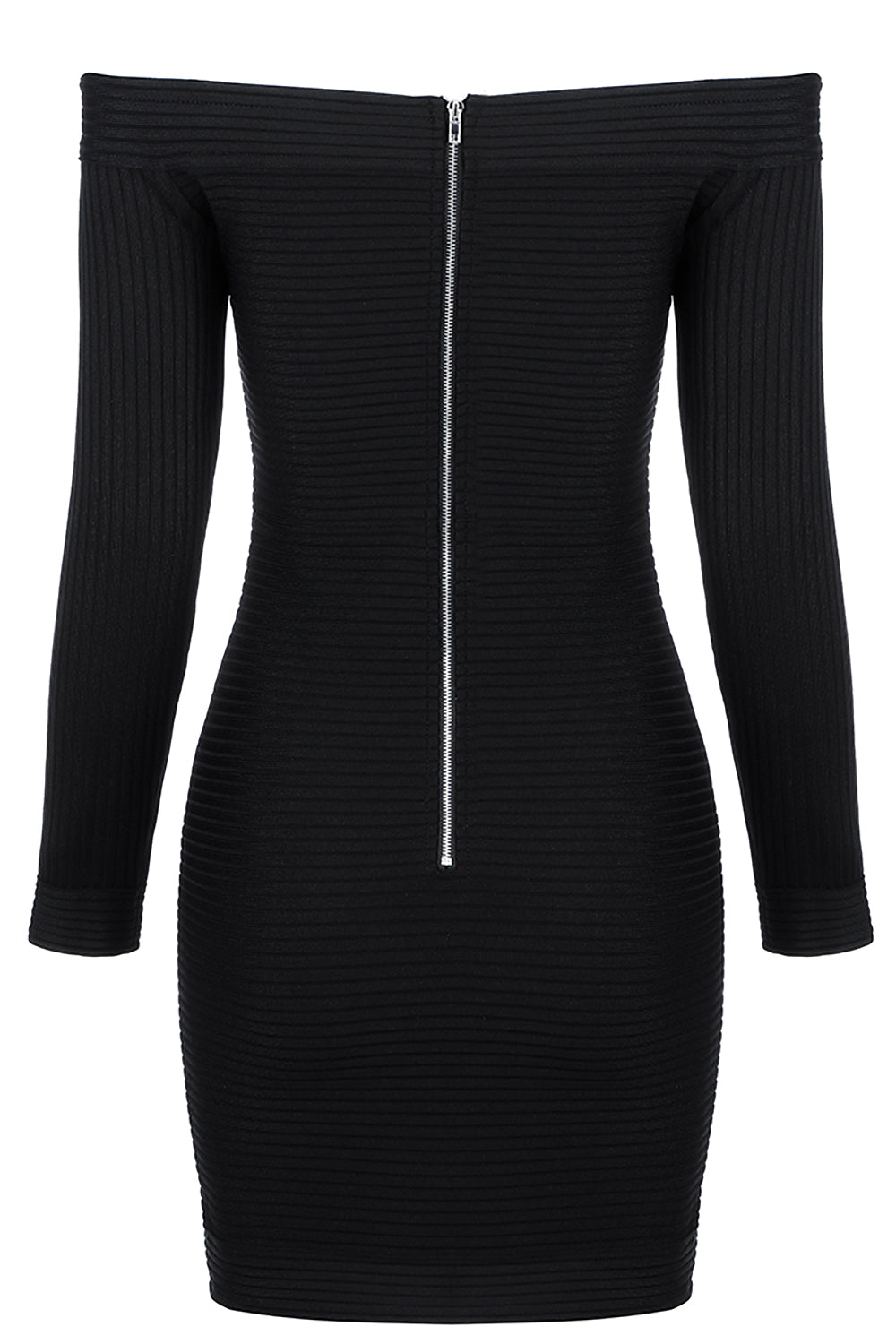 Black One Shoulder Button Long Sleeve Mini Dress - IULOVER