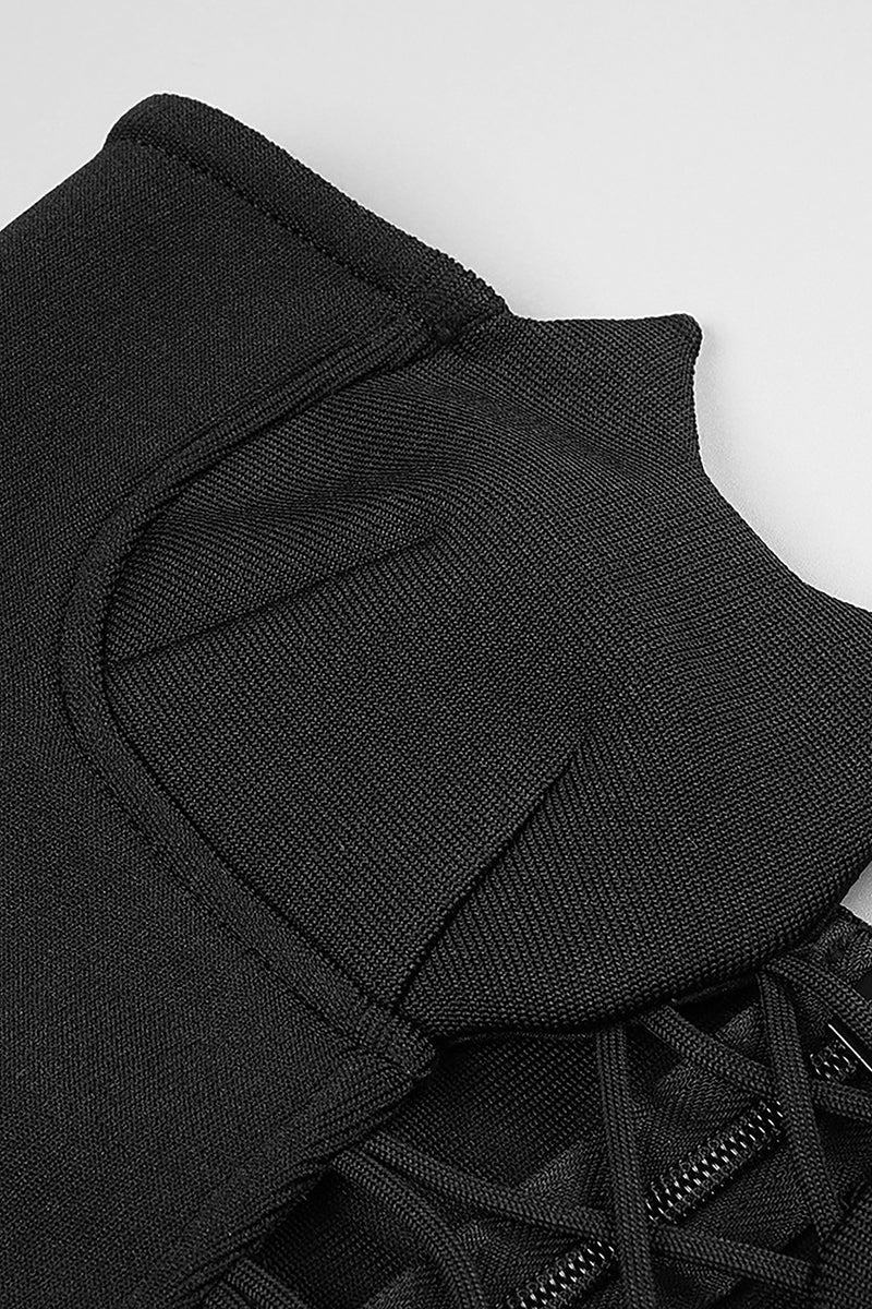 Cat shaped Criss Cross Strapless Bandage Dress In Black