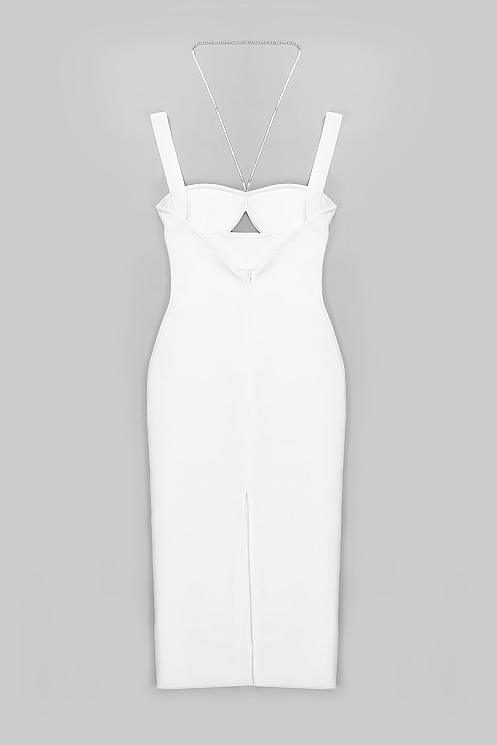 Crystal Chain Halter Backless Bandage Dress In White