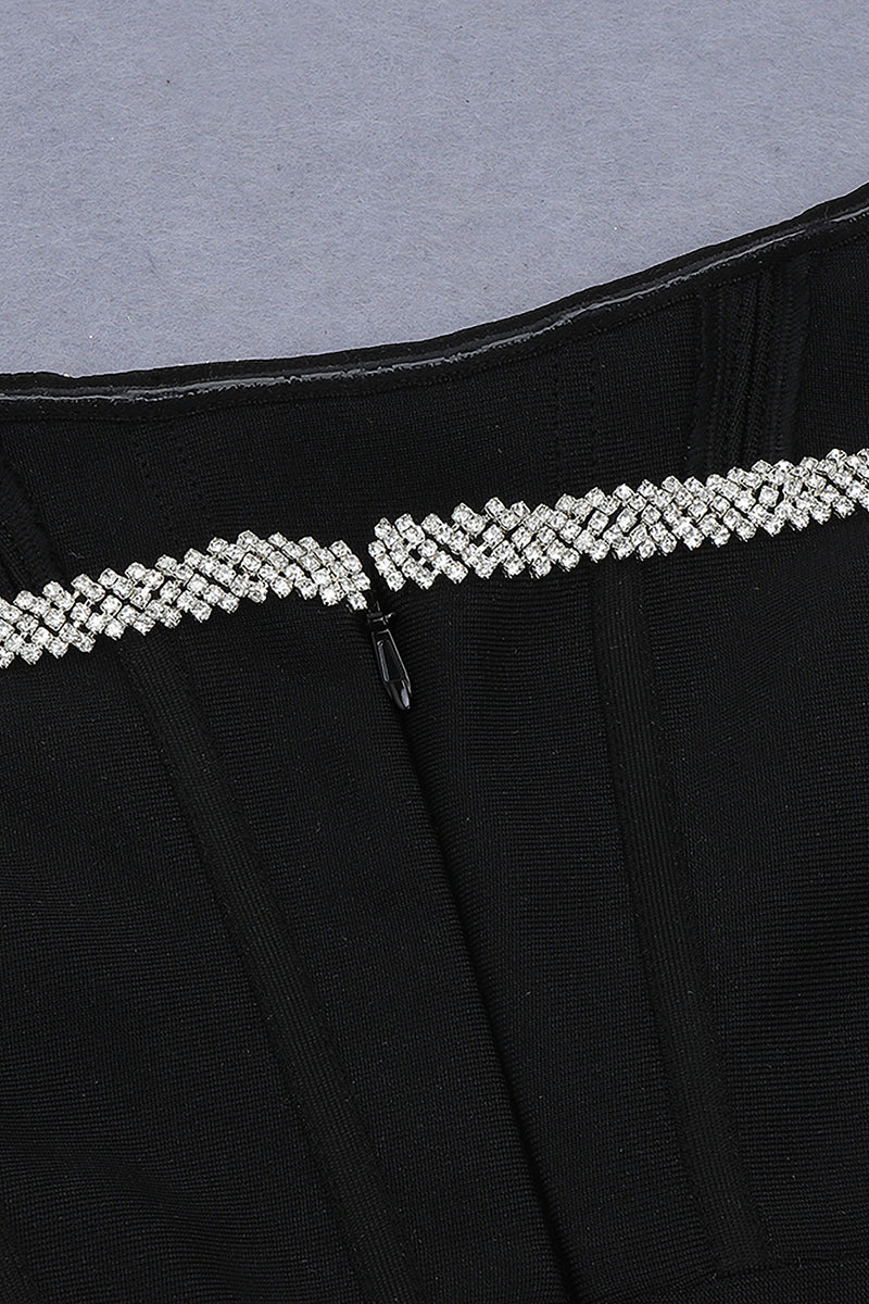 Crystal Corset  Long Sleeve Strapless Open Back Mini Bandage Dress - IULOVER