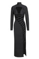 Cut Out Thigh High Split Maxi Bandage Dress In Black