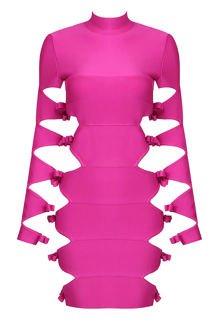 pink bandage dress long sleeve Alyssa Bandage Long Sleeve Cut Out Rhinestone Gown Dress