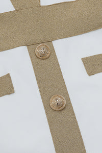 Deep V-Neck Short-Sleeved Button Tight Mini Bandage Dress - IULOVER