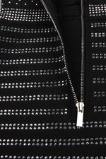 Crystal Deep V Black Long Sleeve Mini Bandage Dress - IULOVER