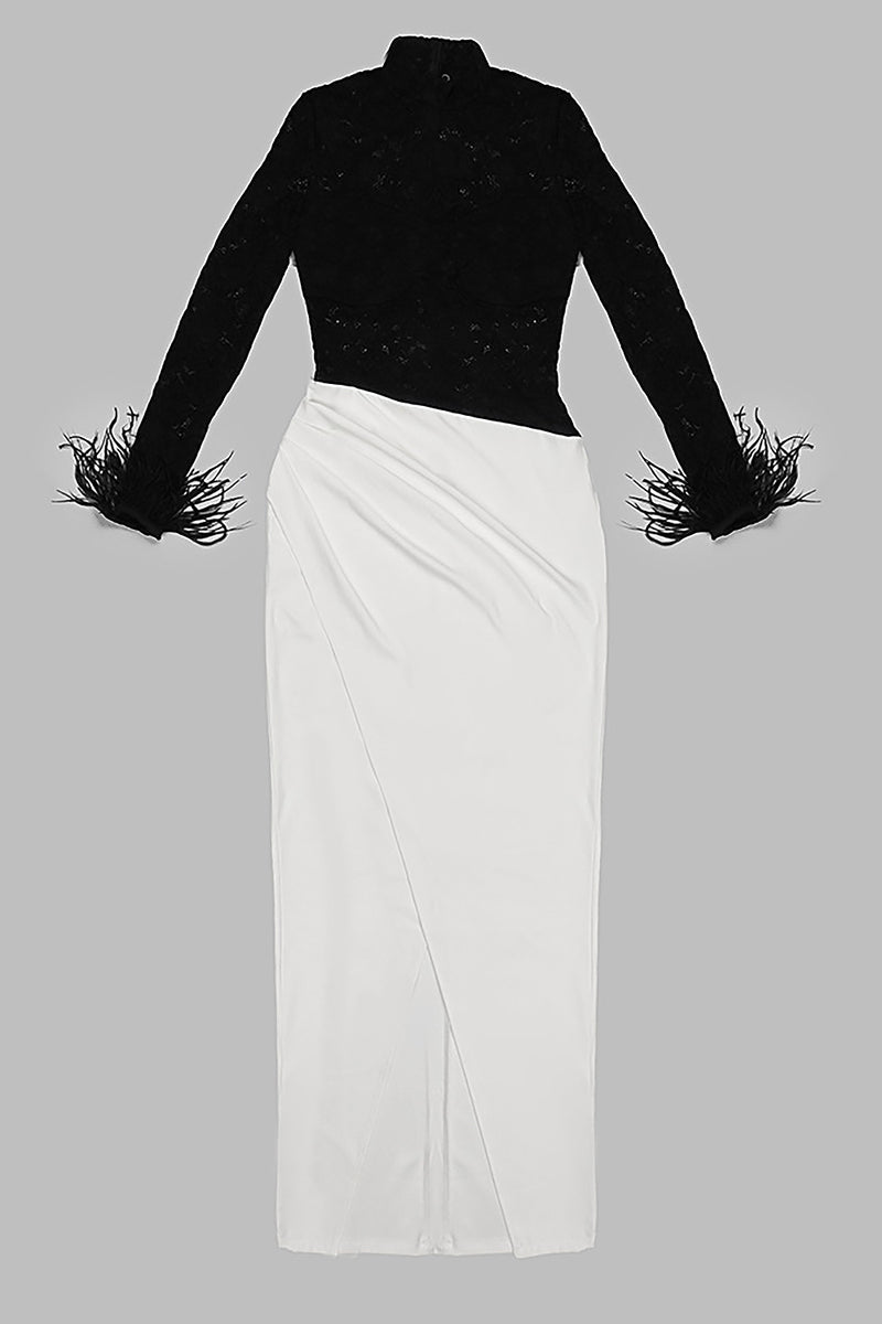 Draped Crepe And Lace Maxi Dress Black White