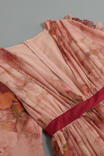Flowers Printed V-neck Lace Long Sleeves Ruffle Mini Dress