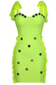 Fluorescent Green Crystal Bow Mini Bandage Dress